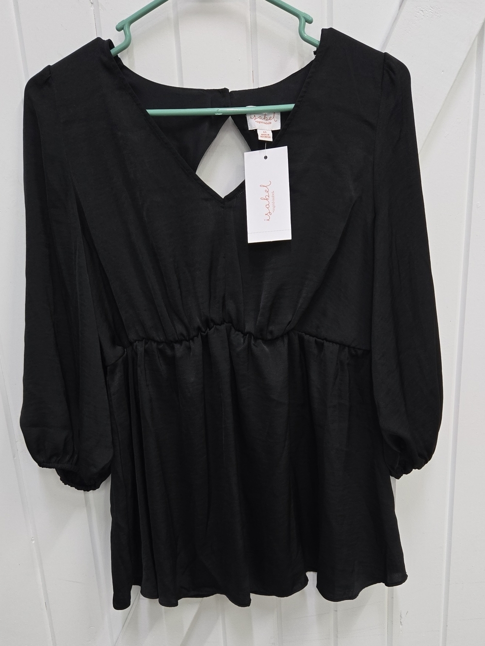 Black V-Neck Long Sleeve Peplum Top